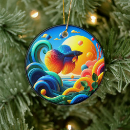 Ornamento De Cerâmica Vibrant Colored Glass Abstract Betta Fish