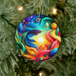 Ornamento De Cerâmica Vibrant Colored Glass Abstract Betta Fish