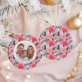 Ornamento De Cerâmica Vibrant Pink Christmas Floral 1 Sided Photo