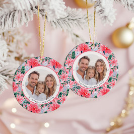 Ornamento De Cerâmica Vibrant Pink Christmas Floral 2 Sided Photo