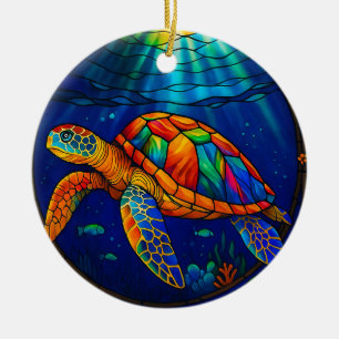 Ornamento De Cerâmica Vibrante Design de Tartaruga Marinha em Vidro Colo