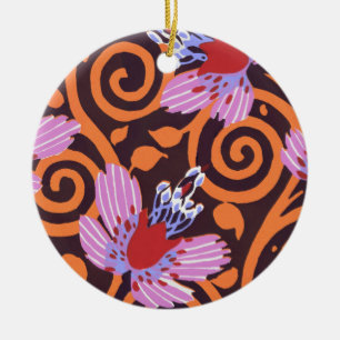 Ornamento De Cerâmica Vibrante Flor Art Déco em Redemoinho Rosa e Laranj