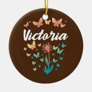 Ornamento De Cerâmica Victoria Birthday Irmã Butterfly Dandelion Nome