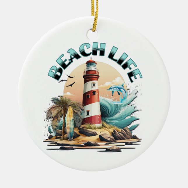 Ornamento De Cerâmica Vida na Praia (Frente)