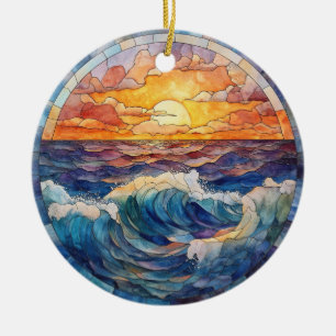ORNAMENTO DE CERÂMICA VIDRAÇAS DE OCEANO COLORIDAS COM SOL