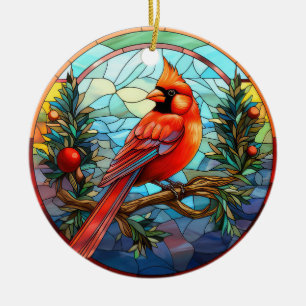 Ornamento De Cerâmica Vidro Arcílico Vermelho Cardinal de Natal Manchado