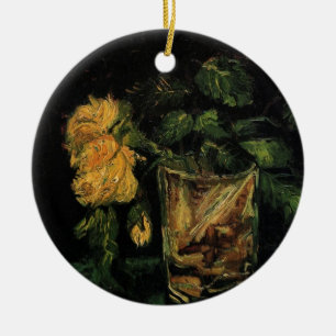 Ornamento De Cerâmica Vidro com Rosas de Vincent van Gogh