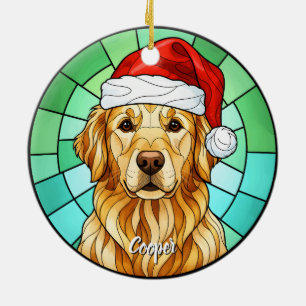 Ornamento De Cerâmica Vidro do Santa Hat do Retriever de Ouro Personaliz