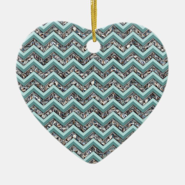Ornamento De Cerâmica Vidro Escuro e Zigzag Teal (Frente)