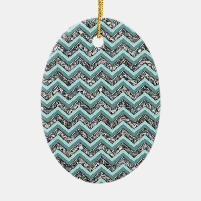 Ornamento De Cerâmica Vidro Escuro e Zigzag Teal (Frente)
