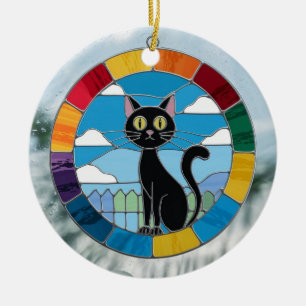 Ornamento De Cerâmica Vidro Fosco, Gato Preto Vidro Fosco Colorido