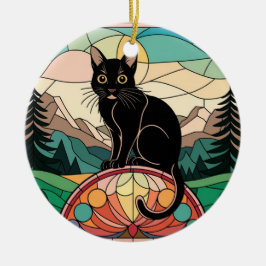 Ornamento De Cerâmica Vidro Fosco, Gato Preto Vidro Fosco Colorido