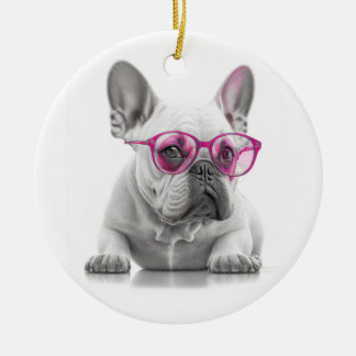 Ornamento De Cerâmica Vidros cor-de-rosa com Bulldog francês Decoração c