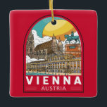 Ornamento De Cerâmica Viena Áustria - Viagem Retro Emblem<br><div class="desc">Retro viagem de Viena em estilo emblema. O seu legado artístico e intelectual foi moldado por residentes,  incluindo Mozart,  Beethoven e Sigmund Freud.</div>
