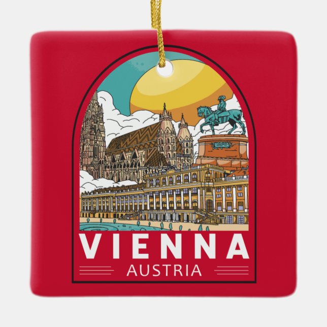 Ornamento De Cerâmica Viena Áustria - Viagem Retro Emblem (Frente)
