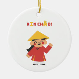 Ornamento De Cerâmica "Vietnamita 'Xin Chào!' Chaveiro - Presente cultur