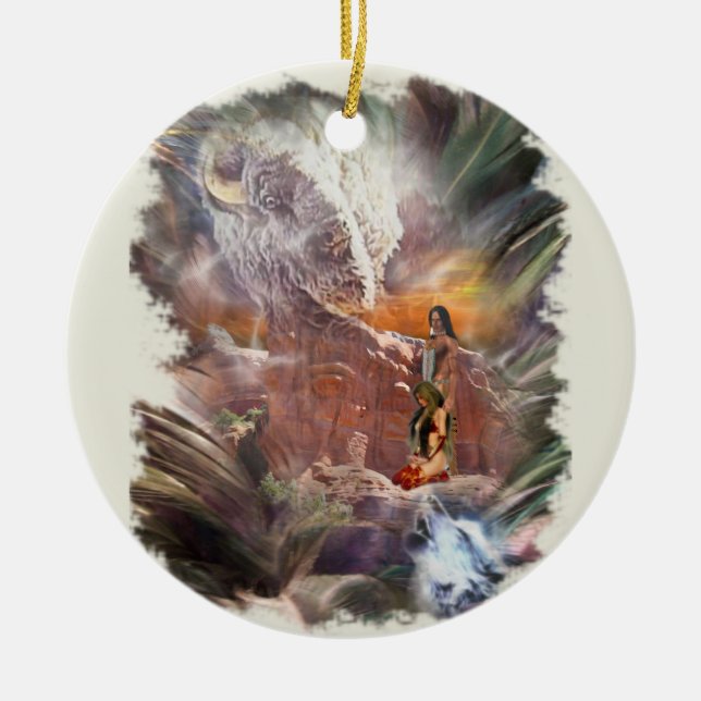 Ornamento De Cerâmica Vignette noturno do casamento indiano americano (Frente)