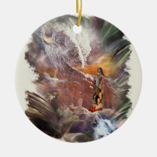 Ornamento De Cerâmica Vignette noturno do casamento indiano americano