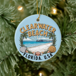 Ornamento De Cerâmica Vignette retroativo da praia Clearwater