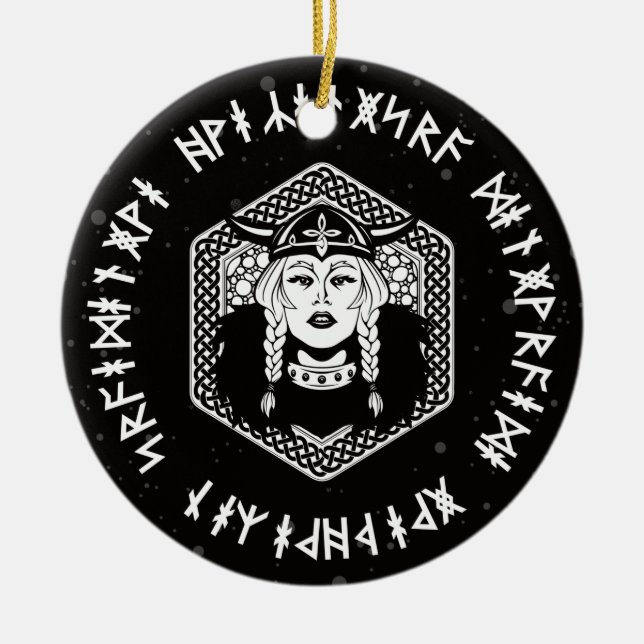 Ornamento De Cerâmica Viking Shield Maiden Celtic Warrior (Frente)