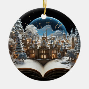 Ornamento De Cerâmica Vila Snow-Globe, Livro de Natal