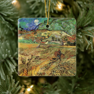 Ornamento De Cerâmica Vincent van Gogh - Campo de Trigo Cercado com Camp