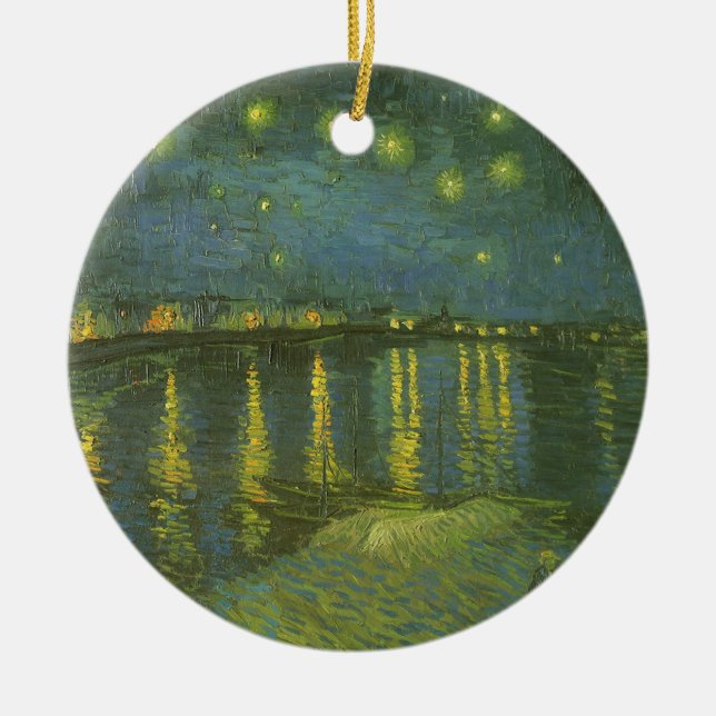 Ornamento De Cerâmica Vincent van Gogh - Noite Estrelada sobre o Ródano (Frente)