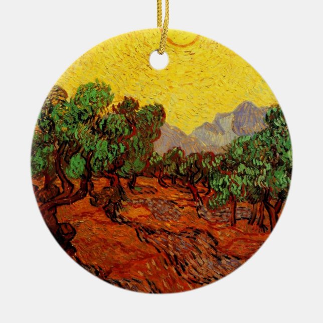 Ornamento De Cerâmica Vincent van Gogh Olive Trees (Frente)