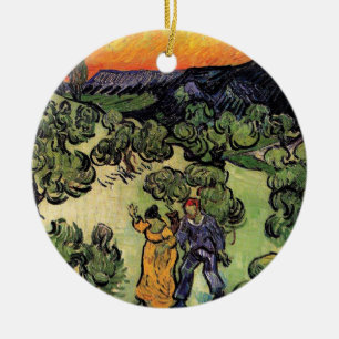 Ornamento De Cerâmica Vincent Van Gogh - Paisagem Com Casal Arte Fina