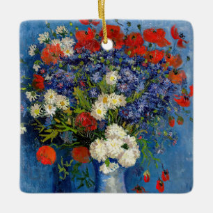 Ornamento De Cerâmica Vincent van Gogh - Vaso com Centáureas e Papoulas