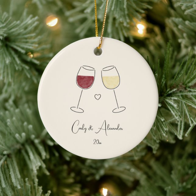 Ornamento De Cerâmica Vinho Branco Vermelho Casado Casal de Aniversário  (Árvore)