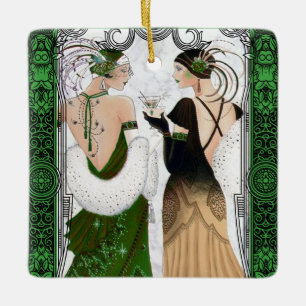 Ornamento De Cerâmica Vintage 1920 Natal Martini Flapper Damas