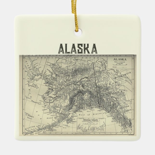 Ornamento De Cerâmica Vintage Alaska Map (Frente)