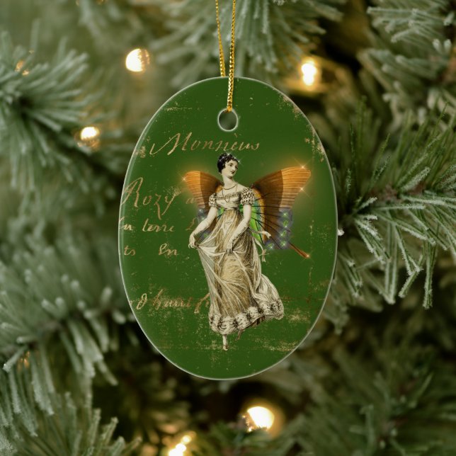 Ornamento De Cerâmica Vintage Amber Wing Fairy (Árvore)