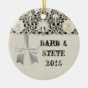 Ornamento De Cerâmica Vintage Antique Lace e Linen