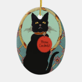 Ornamento De Cerâmica Vintage Art Black Cat Meowy Christmas