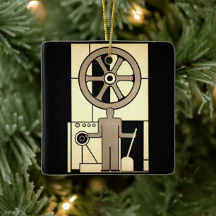 Ornamento De Cerâmica Vintage Art Deco Business Wheel and Machine Worker