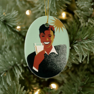 Ornamento De Cerâmica Vintage Art Deco, Homem com Cocktail no Sol