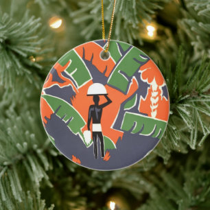 Ornamento De Cerâmica Vintage Art Deco Viagem, Nativo na Selva Africana