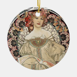 Ornamento De Cerâmica Vintage Art Nouveau Alphonse Mucha Art Painting