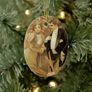 Ornamento De Cerâmica Vintage Art Nouveau Love Romance, Flirt de Mucha