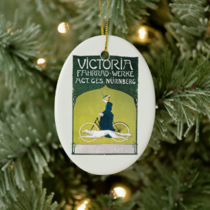 Ornamento De Cerâmica Vintage Art Nouveau, Victoria Fahrrad Werke, Rehm