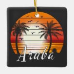 Ornamento De Cerâmica Vintage Aruba Palm Trees Summer Beach<br><div class="desc">Incrível design de Vintage Aruba para amantes de praia no verão.</div>