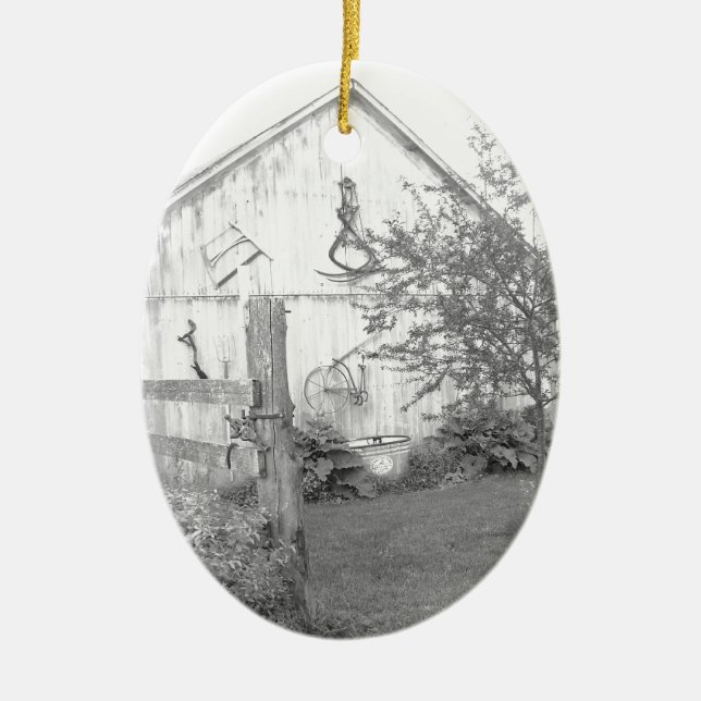 Ornamento De Cerâmica Vintage Barn (Frente)