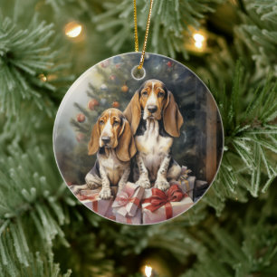 Ornamento De Cerâmica Vintage Basset Hound Christmas