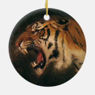 Ornamento De Cerâmica Vintage Bengal Tiger Big Cat Roaring, Animais Selv