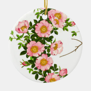 Ornamento De Cerâmica Vintage - Blossomas de Cereja Japoneses, Rosa e Do