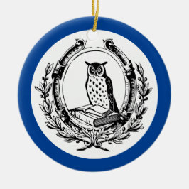 Ornamento De Cerâmica Vintage Book Bookplate Owl Blue