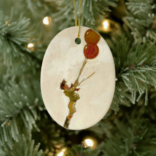 Ornamento De Cerâmica Vintage Boy com balões vermelhos em uma Festa de a