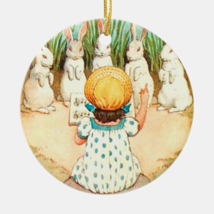 Ornamento De Cerâmica Vintage Bunny Cantando com Saudação de Páscoa I